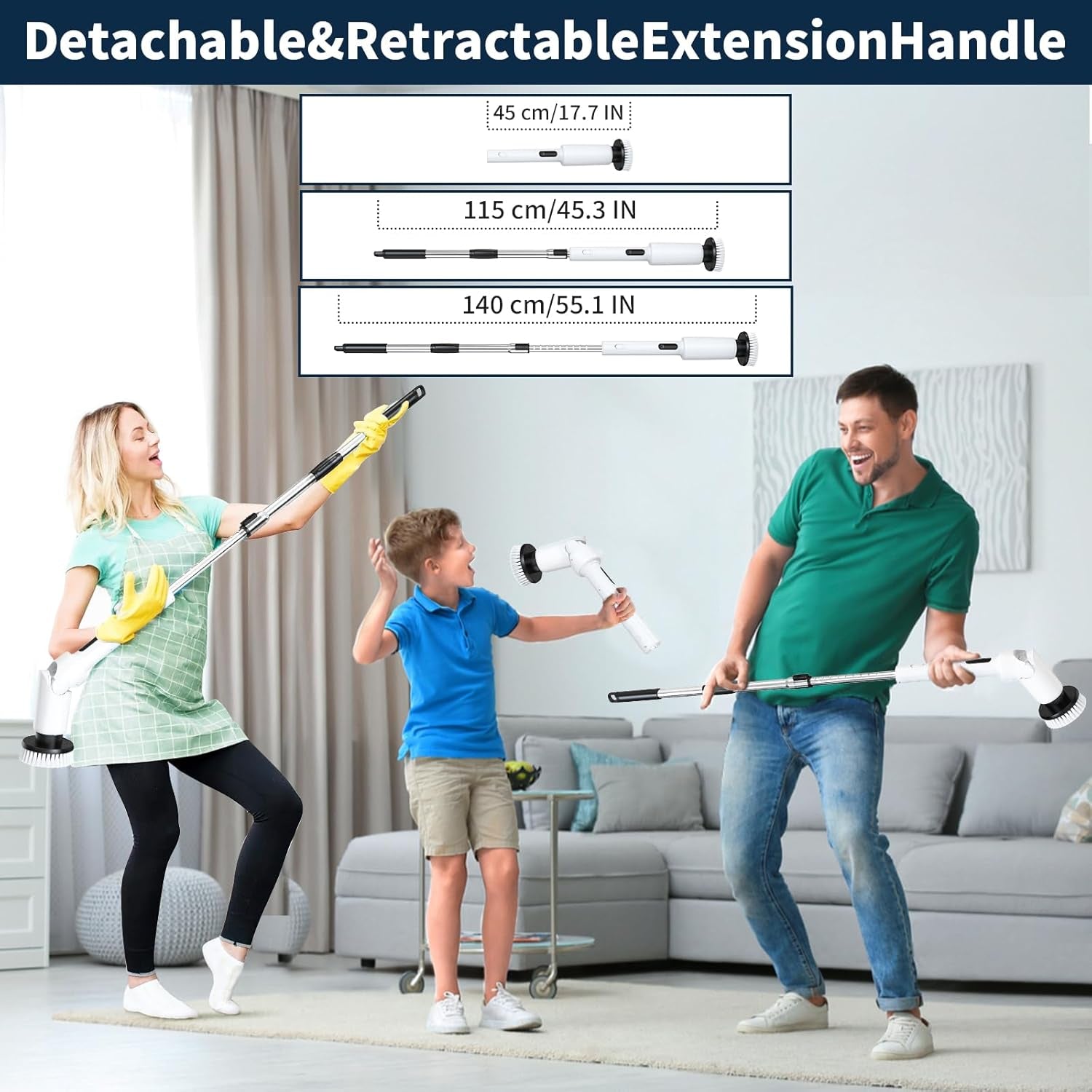 Revolutionary Electric Spin Scrubber - Cordless Cleaning Brush with Digital Display, 2 Powerful Speeds, 8 Versatile Brush Heads, IPX7 Waterproof Design, and Adjustable Long Handle for Effortless Cleaning of Bathrooms, Tiles, Showers, and Cars