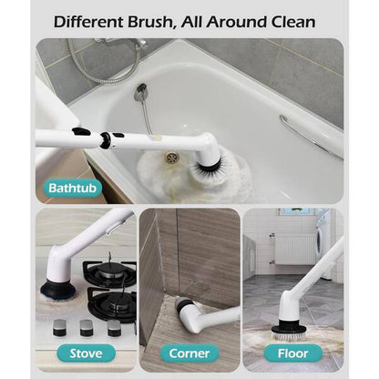 Revolutionary Electric Spin Scrubber - Cordless Cleaning Brush with Digital Display, 2 Powerful Speeds, 8 Versatile Brush Heads, IPX7 Waterproof Design, and Adjustable Long Handle for Effortless Cleaning of Bathrooms, Tiles, Showers, and Cars