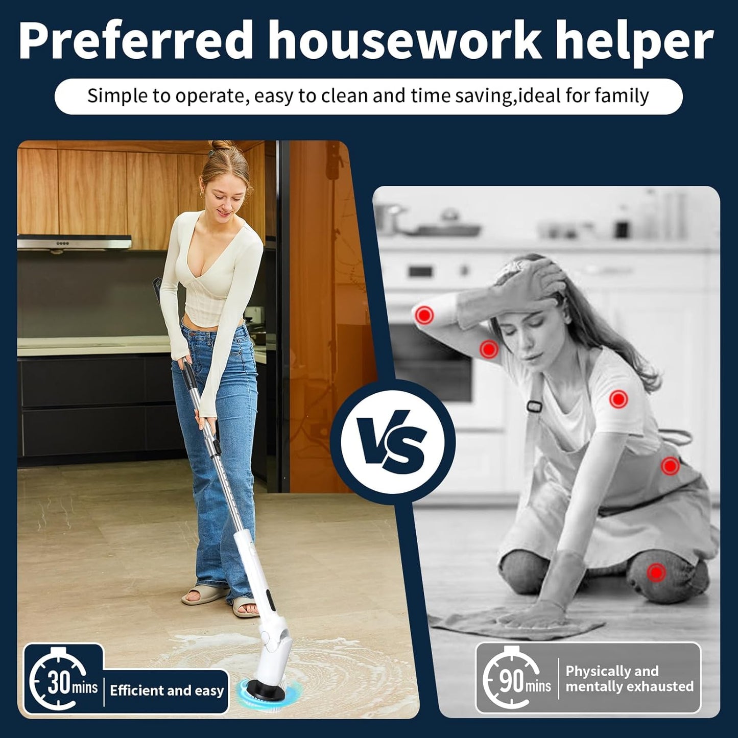 Revolutionary Electric Spin Scrubber - Cordless Cleaning Brush with Digital Display, 2 Powerful Speeds, 8 Versatile Brush Heads, IPX7 Waterproof Design, and Adjustable Long Handle for Effortless Cleaning of Bathrooms, Tiles, Showers, and Cars