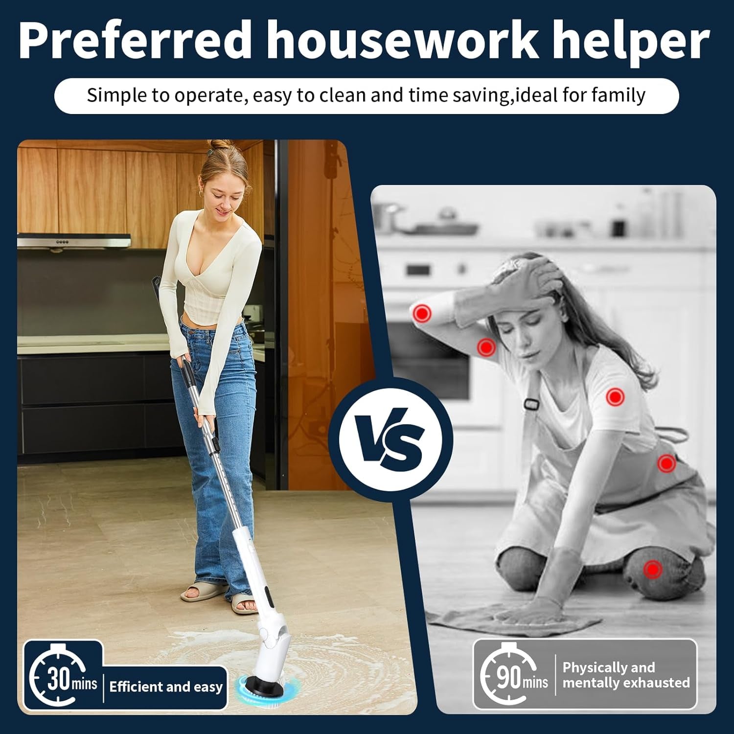Revolutionary Electric Spin Scrubber - Cordless Cleaning Brush with Digital Display, 2 Powerful Speeds, 8 Versatile Brush Heads, IPX7 Waterproof Design, and Adjustable Long Handle for Effortless Cleaning of Bathrooms, Tiles, Showers, and Cars