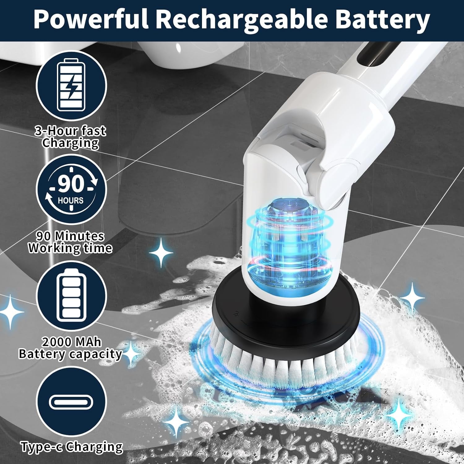 Revolutionary Electric Spin Scrubber - Cordless Cleaning Brush with Digital Display, 2 Powerful Speeds, 8 Versatile Brush Heads, IPX7 Waterproof Design, and Adjustable Long Handle for Effortless Cleaning of Bathrooms, Tiles, Showers, and Cars